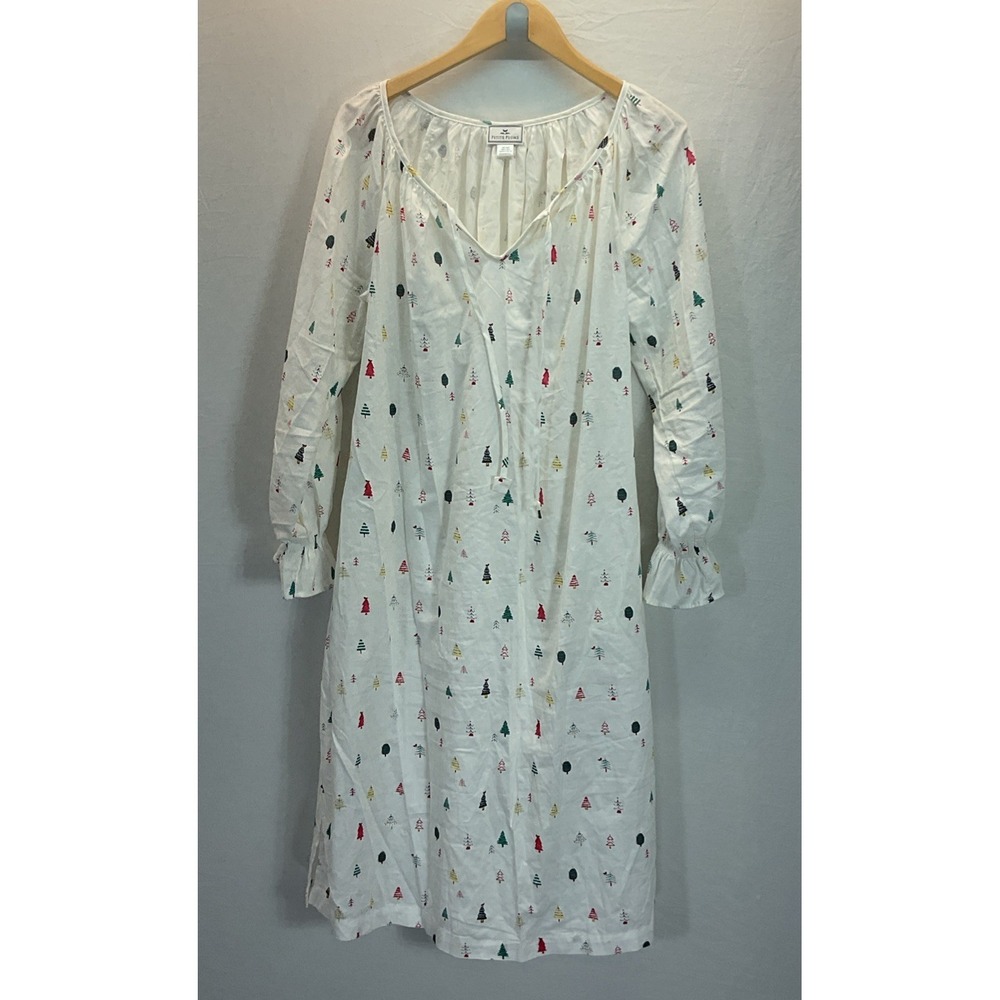 Petite Plume Delphine White MERRY TREES Nightgown Women's L Pockets Christmas - Picture 1 of 8